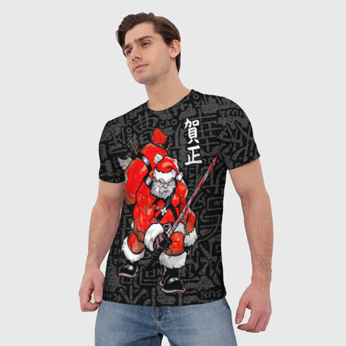 Мужская 3D футболка с принтом Santa Claus Samurai, фото на моделе #1