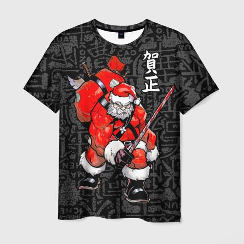Мужская 3D футболка с принтом Santa Claus Samurai, вид спереди #2