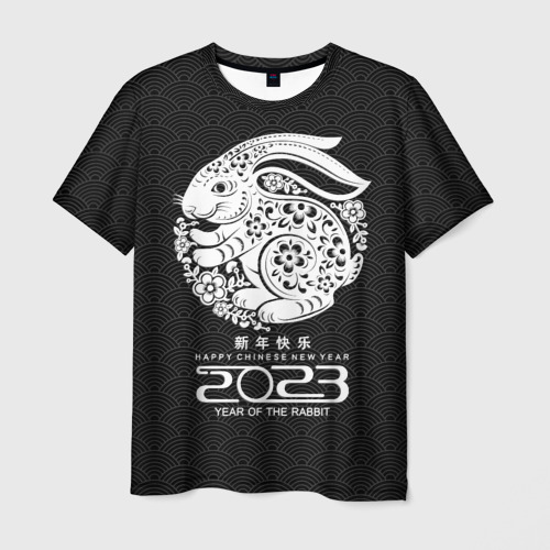 Мужская 3D футболка с принтом Year of the rabbit, year of the rabbit, 2023, вид спереди #2