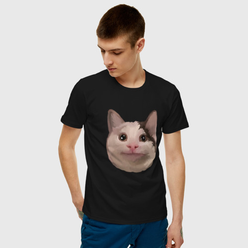 Мужская футболка с принтом Polite cat meme, фото на моделе #1
