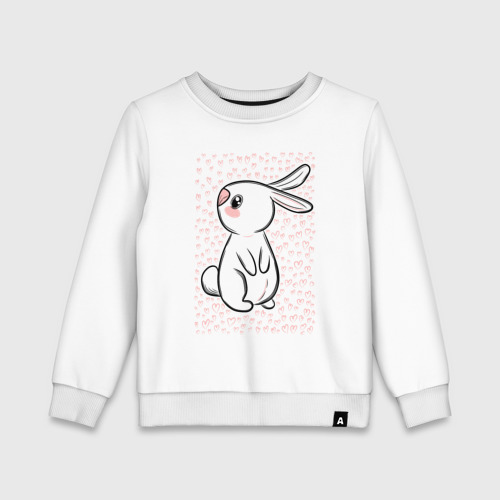 Детский свитшот хлопок с принтом Милый кролик и много сердечек, вид спереди #2