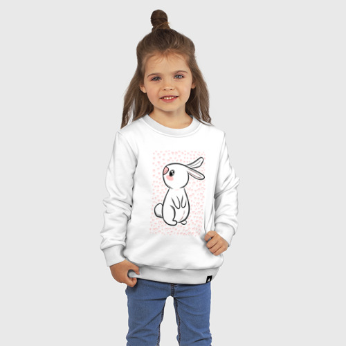 Детский свитшот хлопок с принтом Милый кролик и много сердечек, фото на моделе #1
