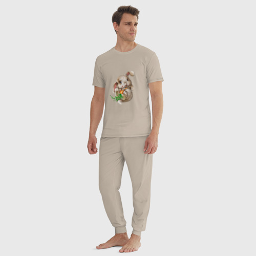 Мужская пижама хлопок с принтом Маленький кролик с морковкой, вид сбоку #3