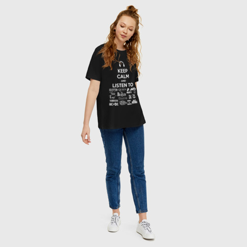 Женская футболка oversize с принтом Слушай рок, вид сбоку #3