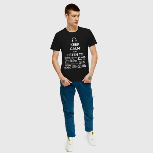 Мужская футболка с принтом Слушай рок, вид сбоку #3