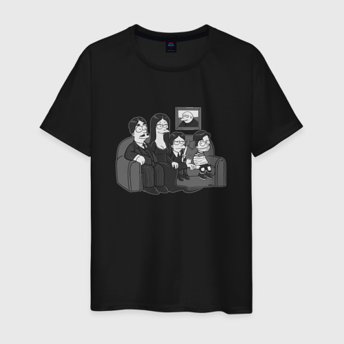 Мужская футболка с принтом Addams x Simpsons, вид спереди #2