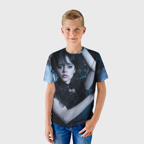 Детская 3D футболка с принтом Уэнсдей - танец, фото на моделе #1