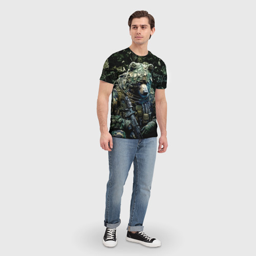 Мужская 3D футболка с принтом Медведь снайпер в камуфляже, вид сбоку #3