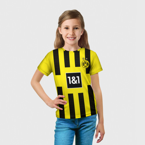 Детская 3D футболка с принтом Беллингем Боруссия Дортмунд форма 22/23 домашняя, вид сбоку #3