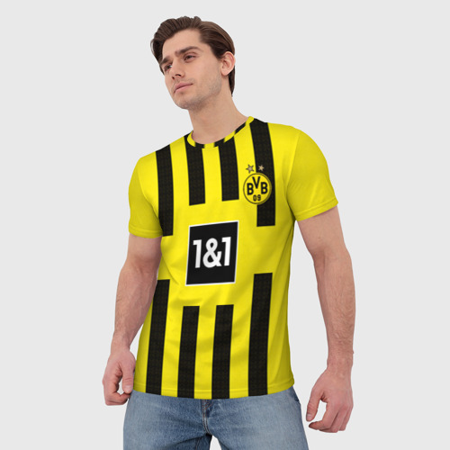 Мужская 3D футболка с принтом Марко Ройс Боруссия Дортмунд форма 22/23 домашняя, фото на моделе #1